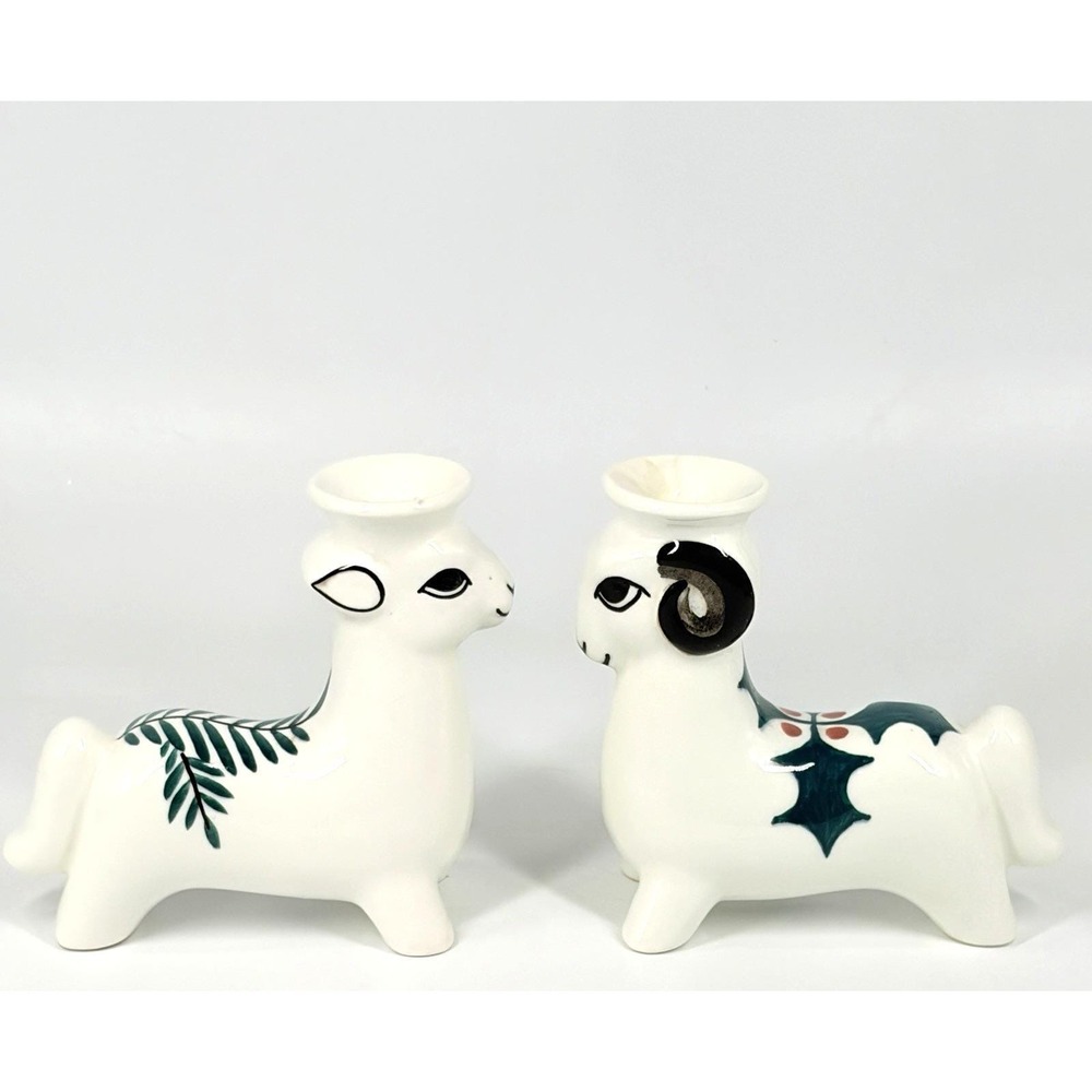 Royal Copenhagen Denmark Julebuk Goat Ram Winter Candle Holder Set Pair-2 Pc